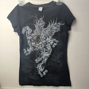 Riflessi Large Black Graphic Embellished Short Sleeve Tee (0681M1)